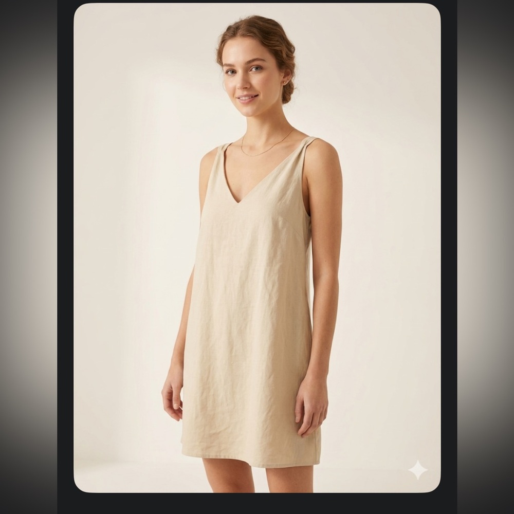 ONLY Vero Aris Beige Mini Dress with V-Neck